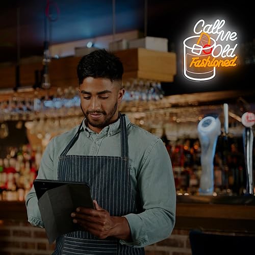 Miniatura 7 de Letrero de neón con texto en inglés Call Me Old Fashioned para decoración de pared, regulable, bar, bar, cóctel, luz de neón para hombres, papá,