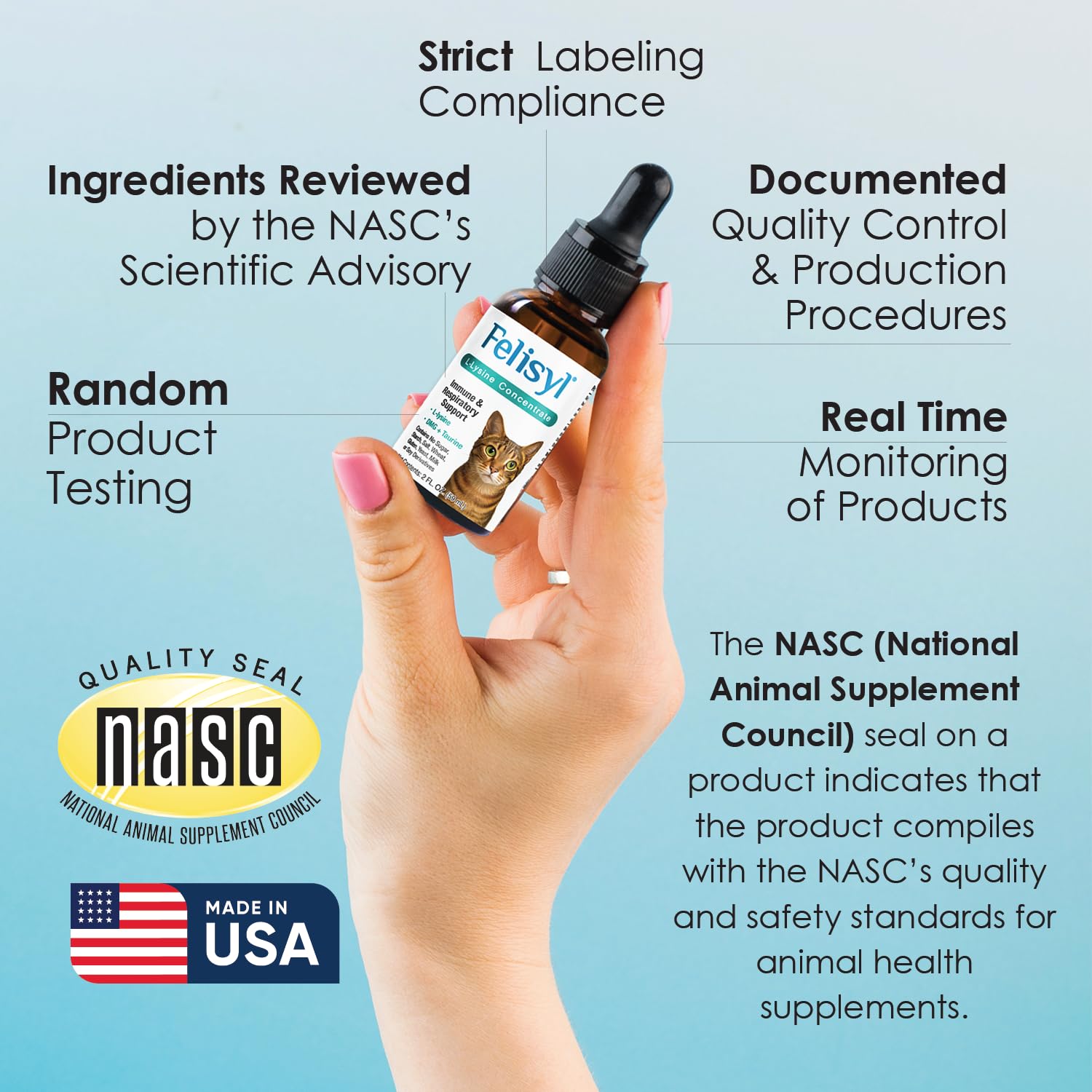 Felisyl L-Lysine for Cats, Feline Immune Support Liquid Concentrate, Chicken Flavor, Supports Immune System & Respiratory Health, Made in USA, 2 fl oz — Amazon image 9