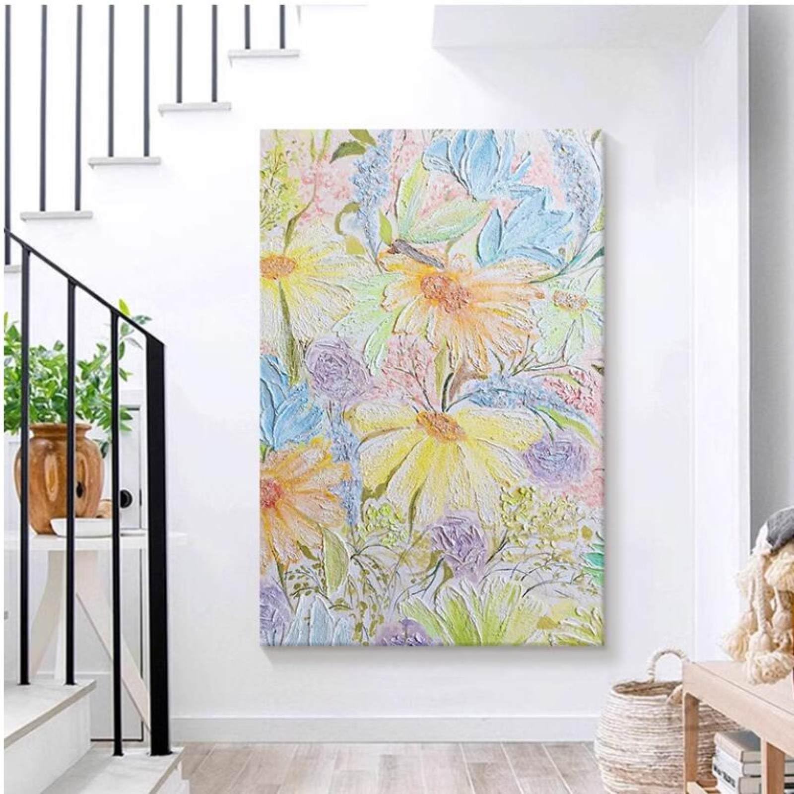 Peinture à l'huile sur toile peinte à la main relief de fleurs