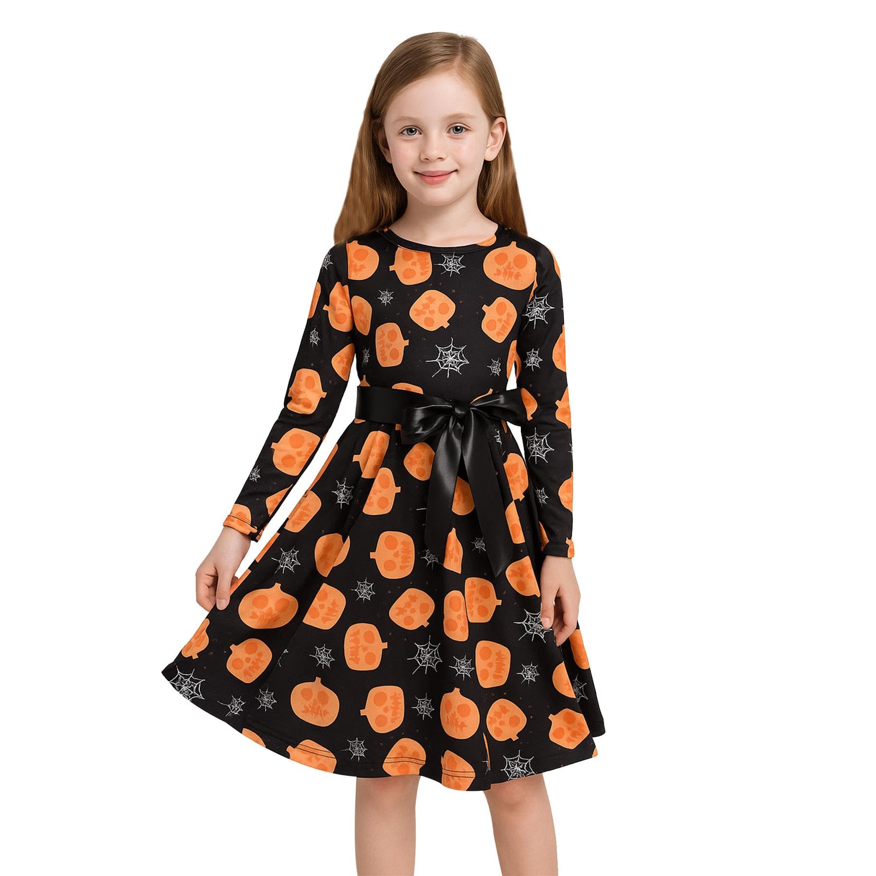 A2z 4 Kids Girls Black Skater Dress Long Sleeves Pumpkins & Spider Web - Skater Dress 653 ._13