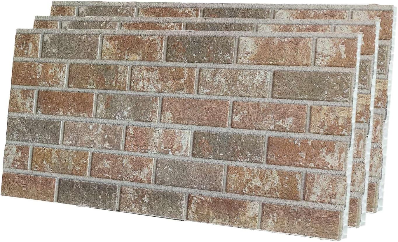 IZODEKOR 3D Wall Panels Brick Effect - Cladding, Stone Look, Styrofoam Facing for Living Room, Kitchen, Bathroom, Balcony, Bedroom and Back of Counter | Mocha Royal (3 x Panels) | Covers 16 sq ft
