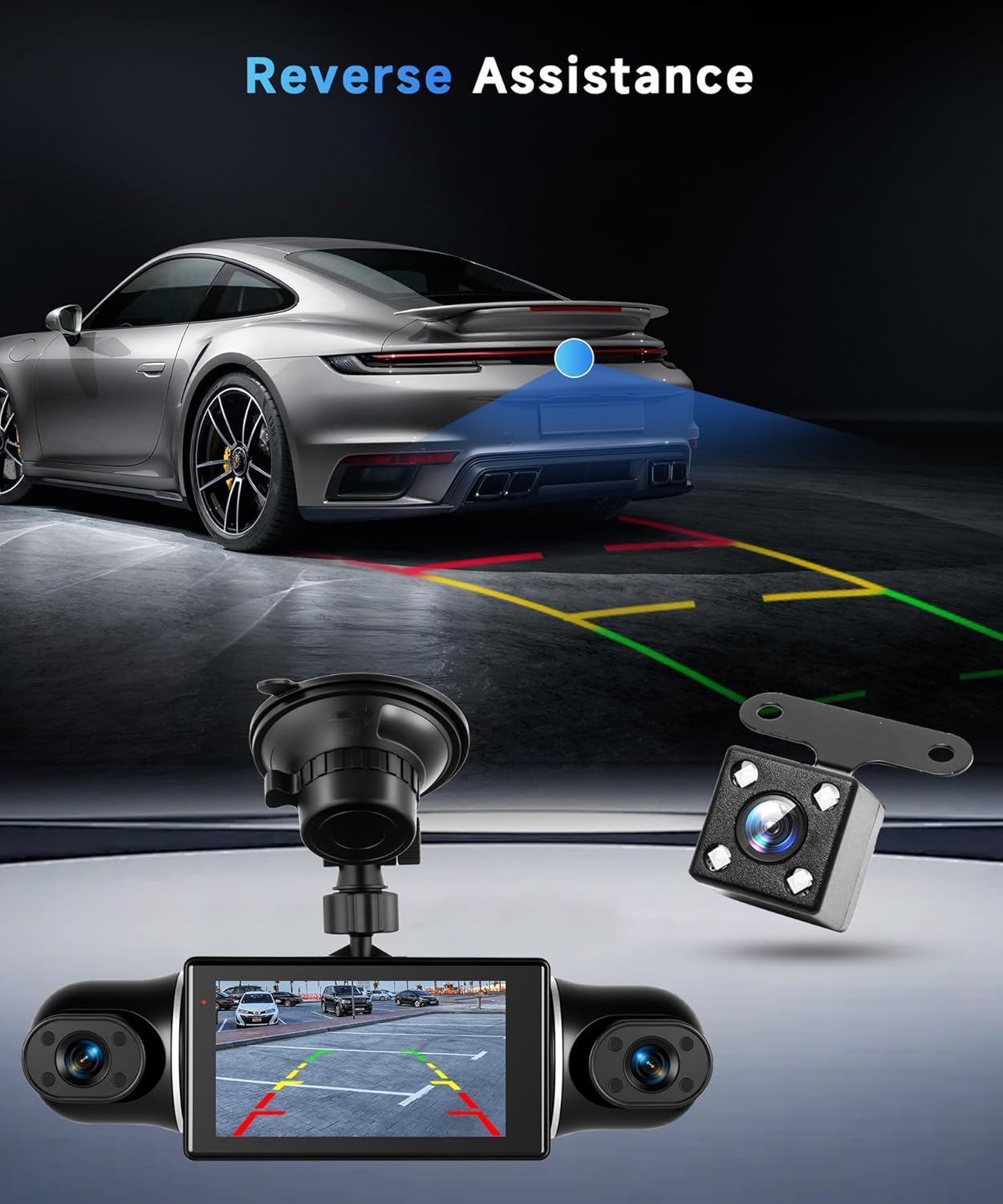 4 Channel 360°Dash Cam Front and Rear Inside Left Right, 2K Dash Camera for Cars Support WiFi,Built-in Night Vision Sensitive Motion Detection 24/7 Recording Parking Mode Monitor Reversing