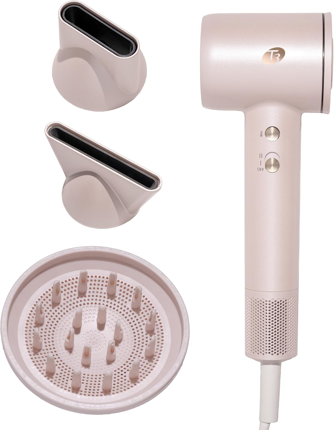 LuxeDry Ionic Hair Dryer Set, Blow Dryer with Diffuser for Curly, Wavy & All Hair Types, Drying & Styling Concentrators, 3 Heat & 2 Speed Settings, Cool Shot, Frizz-Free Shine