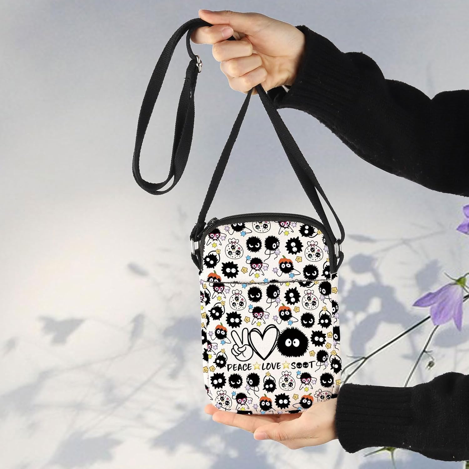 MNIGIU Anime Lover Gift Kawaii Soot Crossbody Bag Sprite Anime Gift Peace Love Soot Adjustable Shoulder Bag - Image 2