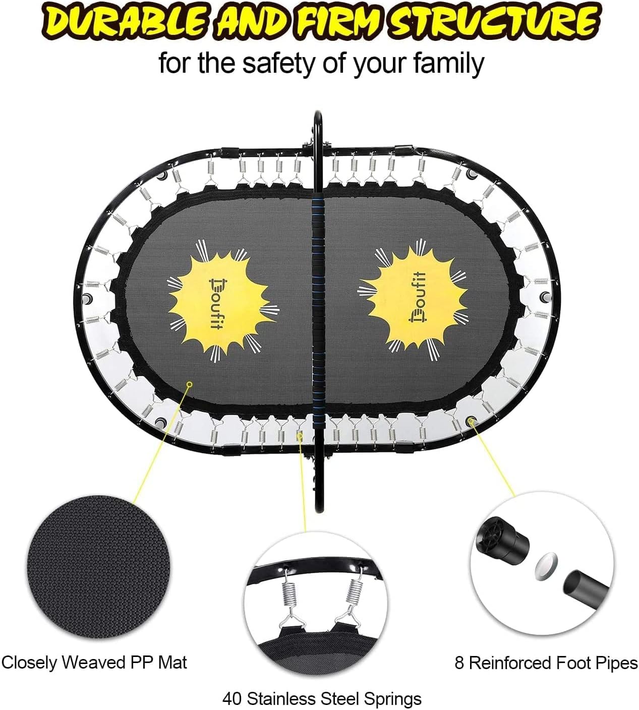 Indoor Trampoline for 2 Kids and Adults with Adjustable Handle, Doufit Double Small Trampoline for Toddler Jump Exercise Holds up to 220 Lbs