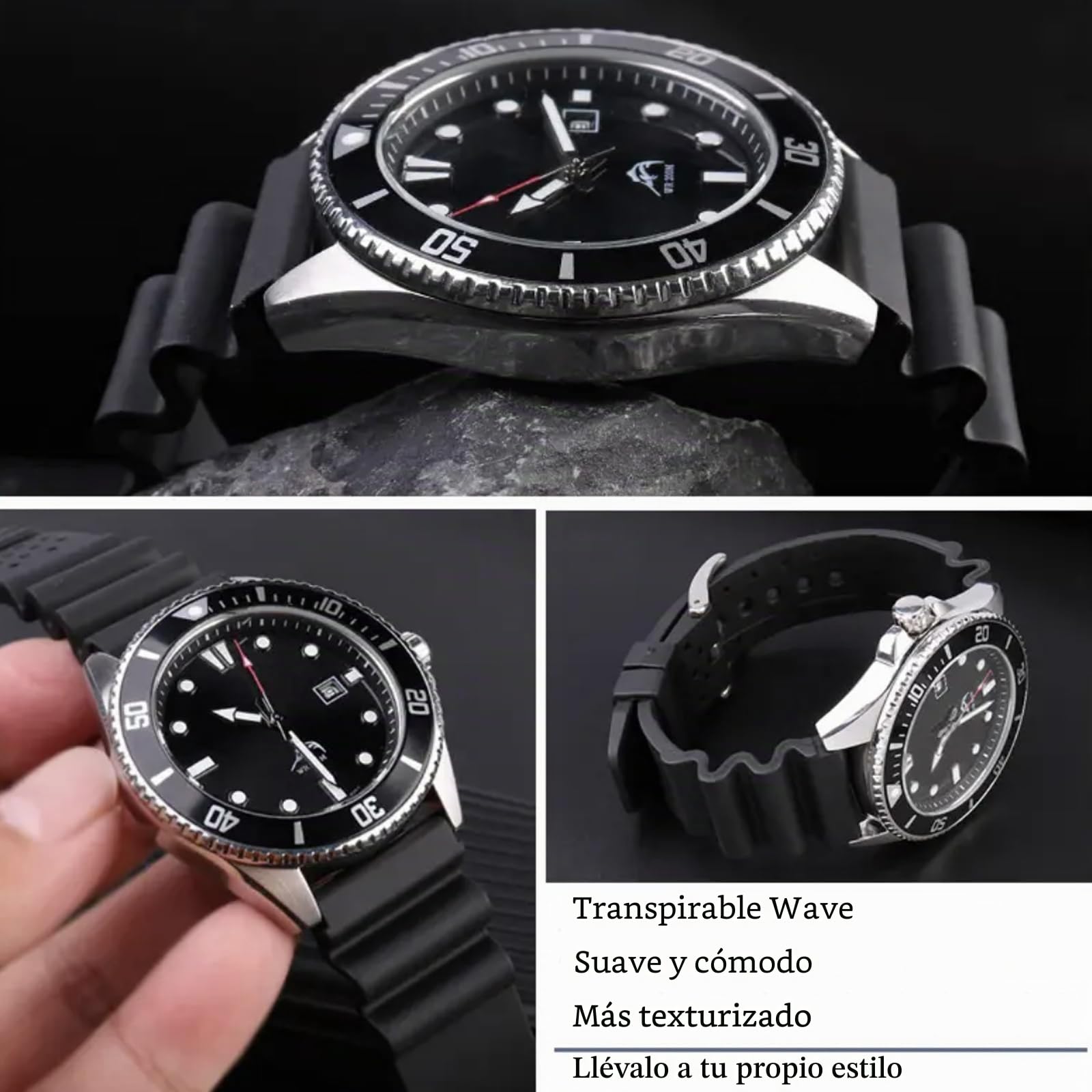 Correa Reloj Caucho Flúor Suave Duradera Caucho FKM Goma Fluorado 18mm 20mm 22mm 24mm Liberación Rápida Correa Reloj Diver Pulseras Deportiva Correa de Repuesto para Hombre Mujer