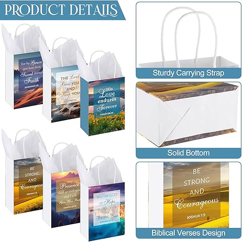 Miniatura 3 de Engrowtic 24 bolsas de regalo de papel con versículos de la Biblia con pañuelos, bolsas de regalo cristianas con escrituras inspiradoras paisajes