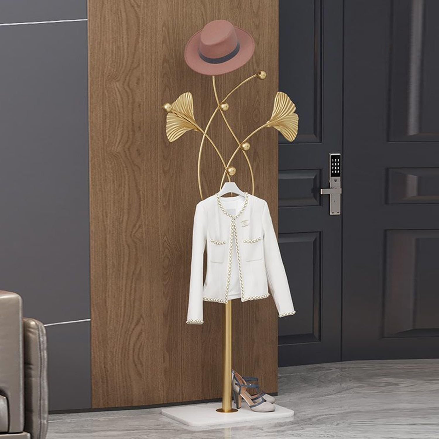 Porte-manteau cintre au sol sur pied avec base en marbre lourd
