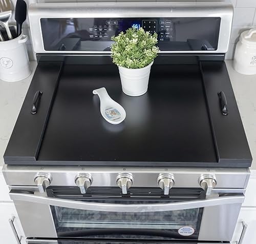 Miniatura 1 de RELODECOR Cubiertas de estufa de tablero de fideos, cubierta superior de estufa de madera laminada con asas (negro ébano), cubierta de fregadero