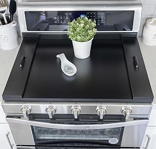 Noodle Board Stove Cover with Handles – Rustic Wooden Electric and Gas Stove Top Covers – Farmhouse Kitchen Décor Adds Extra Counter Space Protects Burners Durable Laminate Wood