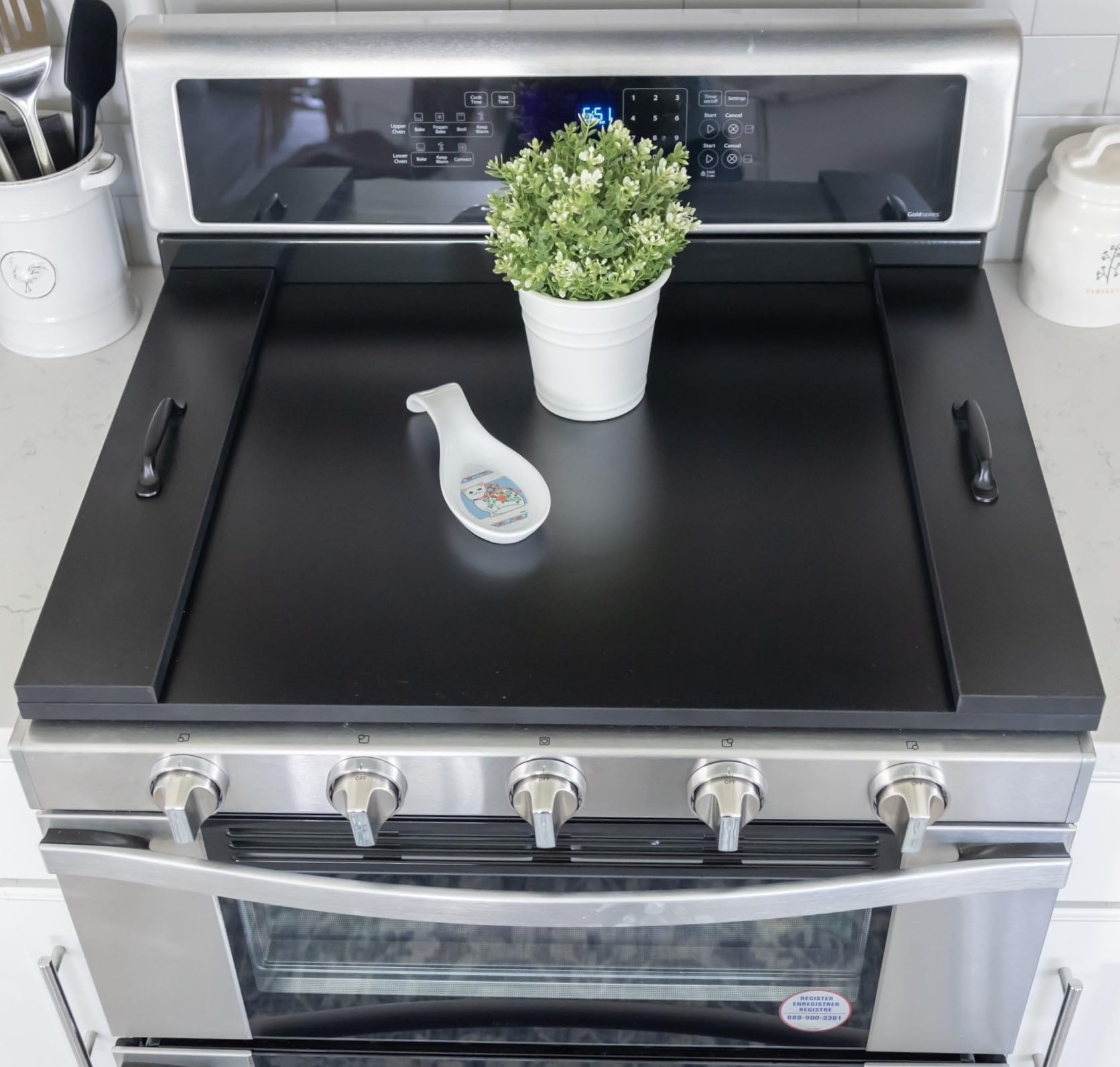 Noodle Board Stove Cover with Handles – Rustic Wooden Electric and Gas Stove Top Covers – Farmhouse Kitchen Décor Adds Extra Counter Space Protects Burners Durable Laminate Wood