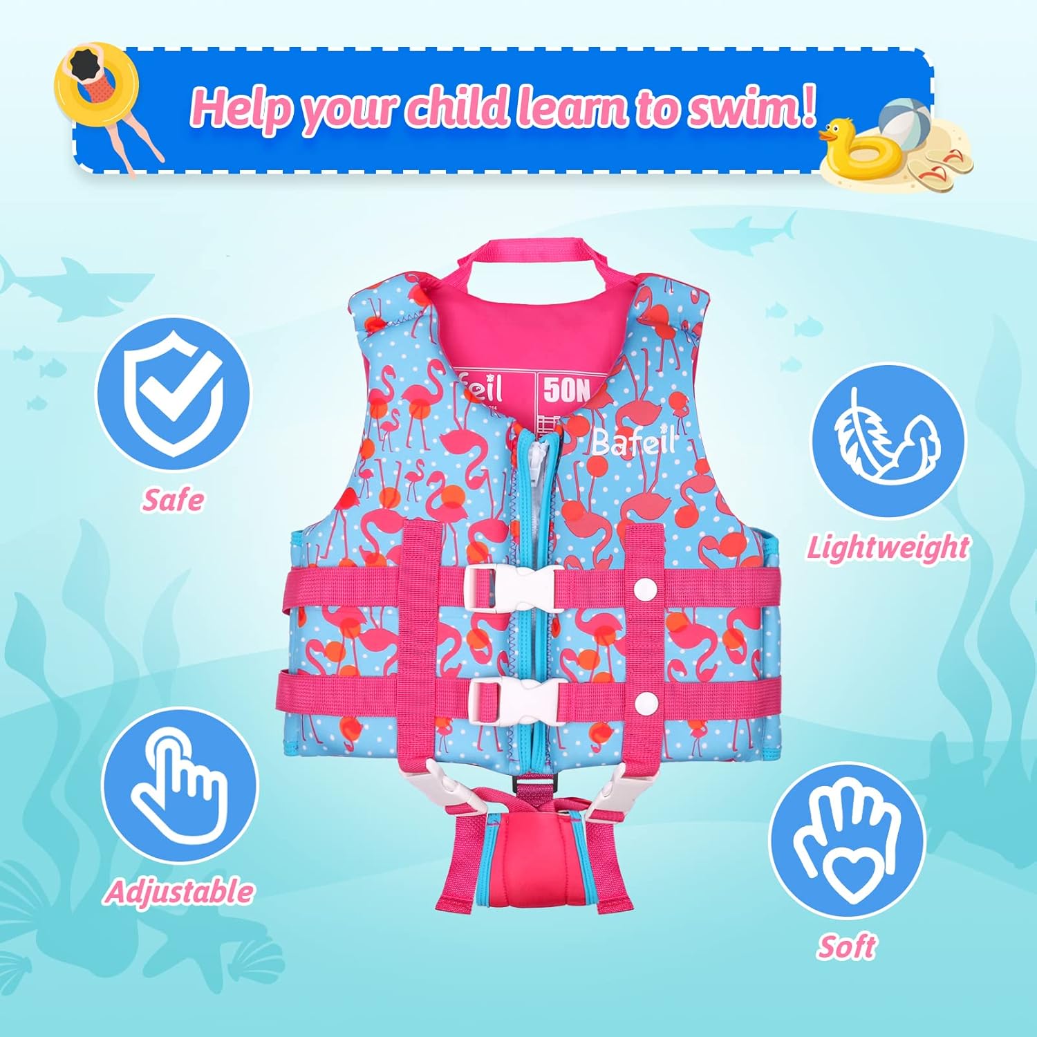 Kids Swim Vest Toddler Float Jacket Boys Girls Swimming Jacket for Kids with Adjustable Safety Strap, Suitable for 1-9 Year/22-50Lbs