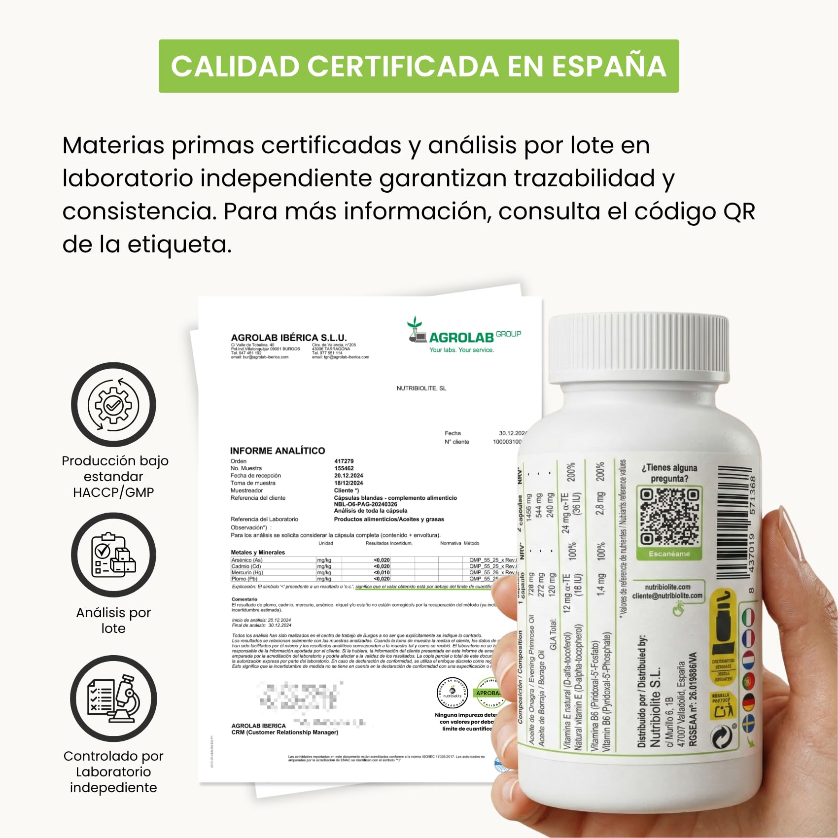 Aceite de Onagra y Borraja perlas 1000 mg - 12% GLA, Vitamina E Natural y B6 coenzimada (P5P) - Equilibrio Hormonal, SPM, Menopausia y Salud de la Piel - 170 Perlas - Prensado en Frío | Nutribiolite