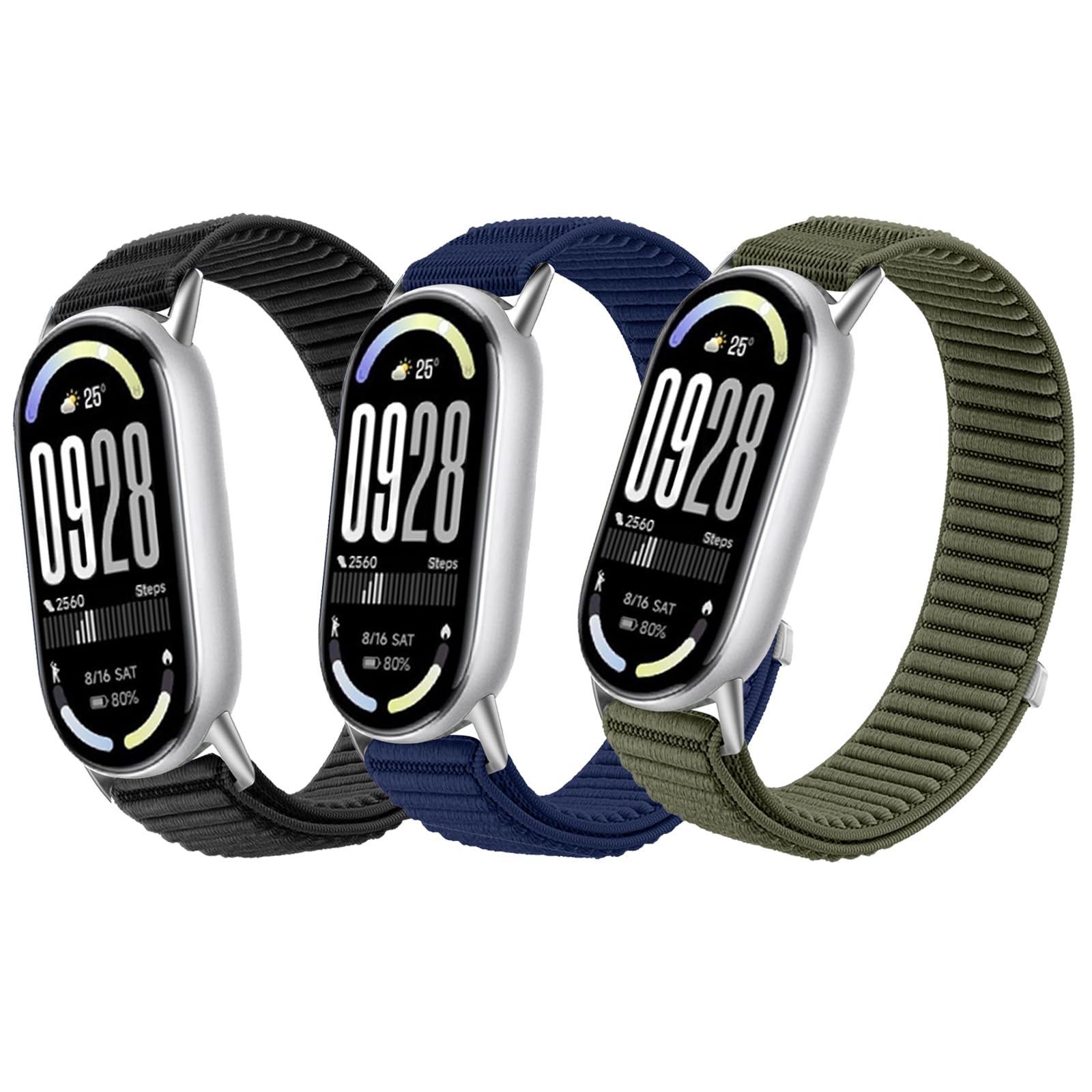 SUGARJAR 3 Pack Nylon Straps with XIAOMI Smart Band 10/9/8, Braided Replacement Bands for XIAOMI Mi Band 10/9/8 Sports Men and Women