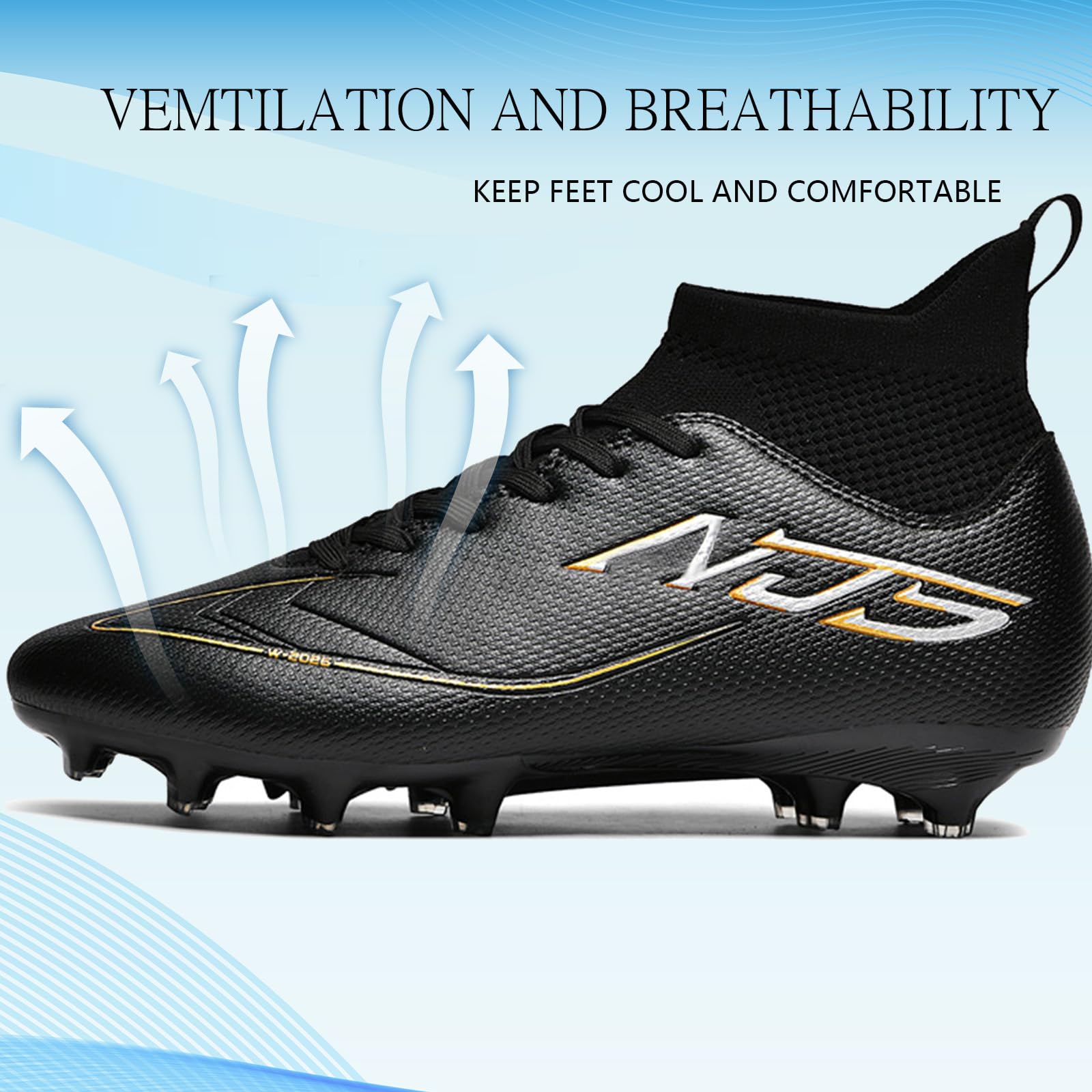 Chaussures de Football Homme High Top Spike Crampons Profession Foot Antidérapants Entrainement Adolescents Chaussures de Sport