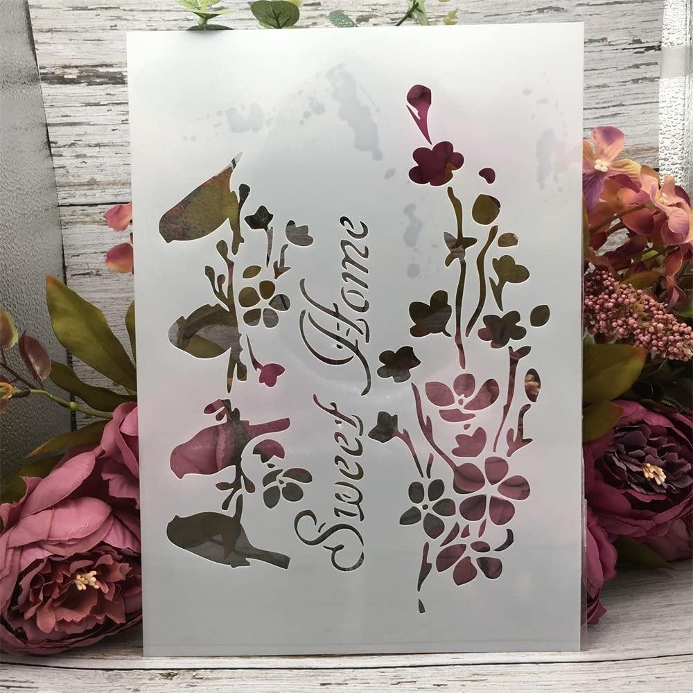 4 stencil A4 da 29 cm, motivo: uccellini, per dipingere su legno, riutilizzabili, per decorare la casa, stencil e modelli fai da te per cartelli, artigianato, arte