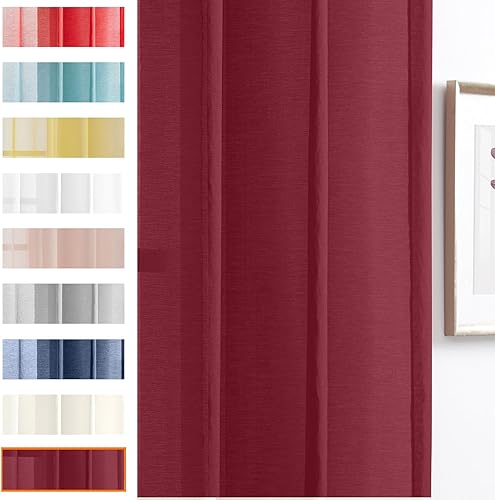 Miniatura 3 de July Joy Cortinas semitransparentes con aspecto de lino para dormitorio, sala de estar con ojales, cortinas de gasa sólida filtrantes de luz, juego