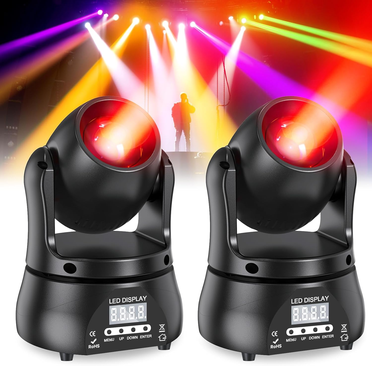 U`King 40W LED Moving Head Light RGBW Beam Lighting Stage Lights with DMX Sound Activated Auto Mode for Parties Wedding Clue Live Band Show Church - 2 Pack