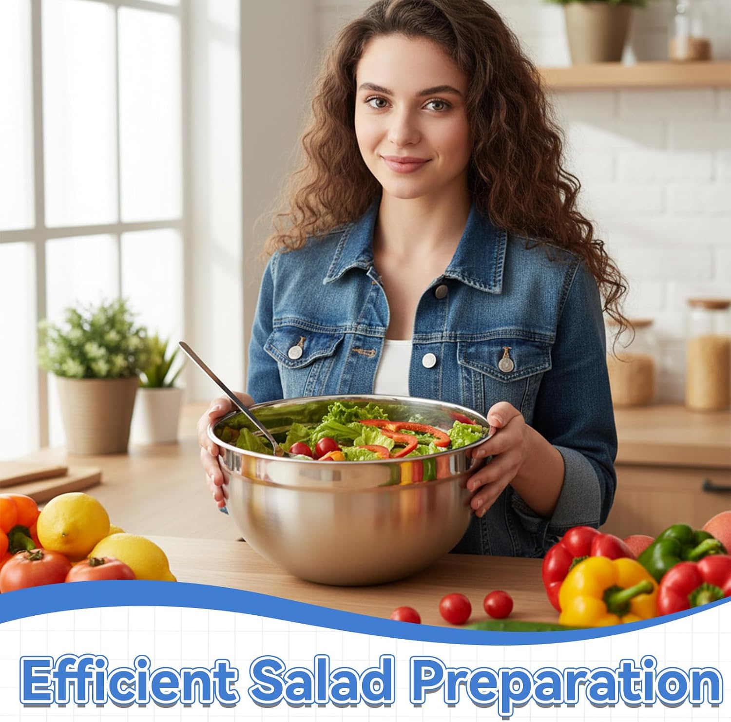 3 Pcs Salad Chopper Bowl Set includes 12" Stainless Steel Chopping Bowl Mezzaluna Mincing Knife with Safety Cover and Handle Spork for Kitchen Fast Salad Prep