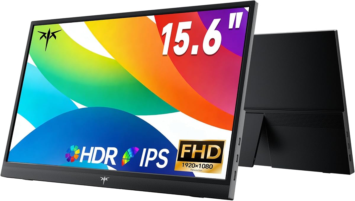 Monitor portátil KTC de 15,6 pulgadas, extensor de monitor portátil de viaje FHD, H15F9 | Segunda pantalla de monitor 1080P con USB-C HDMI, pantalla IPS HDR ultradelgada con altavoces, para teléfono portátil Xbox Mac Switch, negro