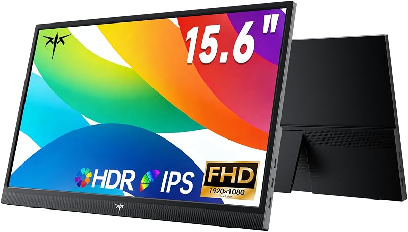 Monitor portátil KTC de 15,6 pulgadas, extensor de monitor portátil de viaje FHD, H15F9 | Segunda pantalla de monitor 1080P con USB-C HDMI, pantalla IPS HDR ultradelgada con parlantes, para teléfono portátil Xbox Mac Switch, negro