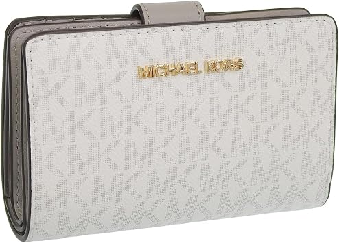 Michael Kors Wallet Womens Bifold Compact Folding Wallet Brand Outlet JET SET TRAVEL MD ZIP CN Billford Medium OPTIC WHITE/GRAY