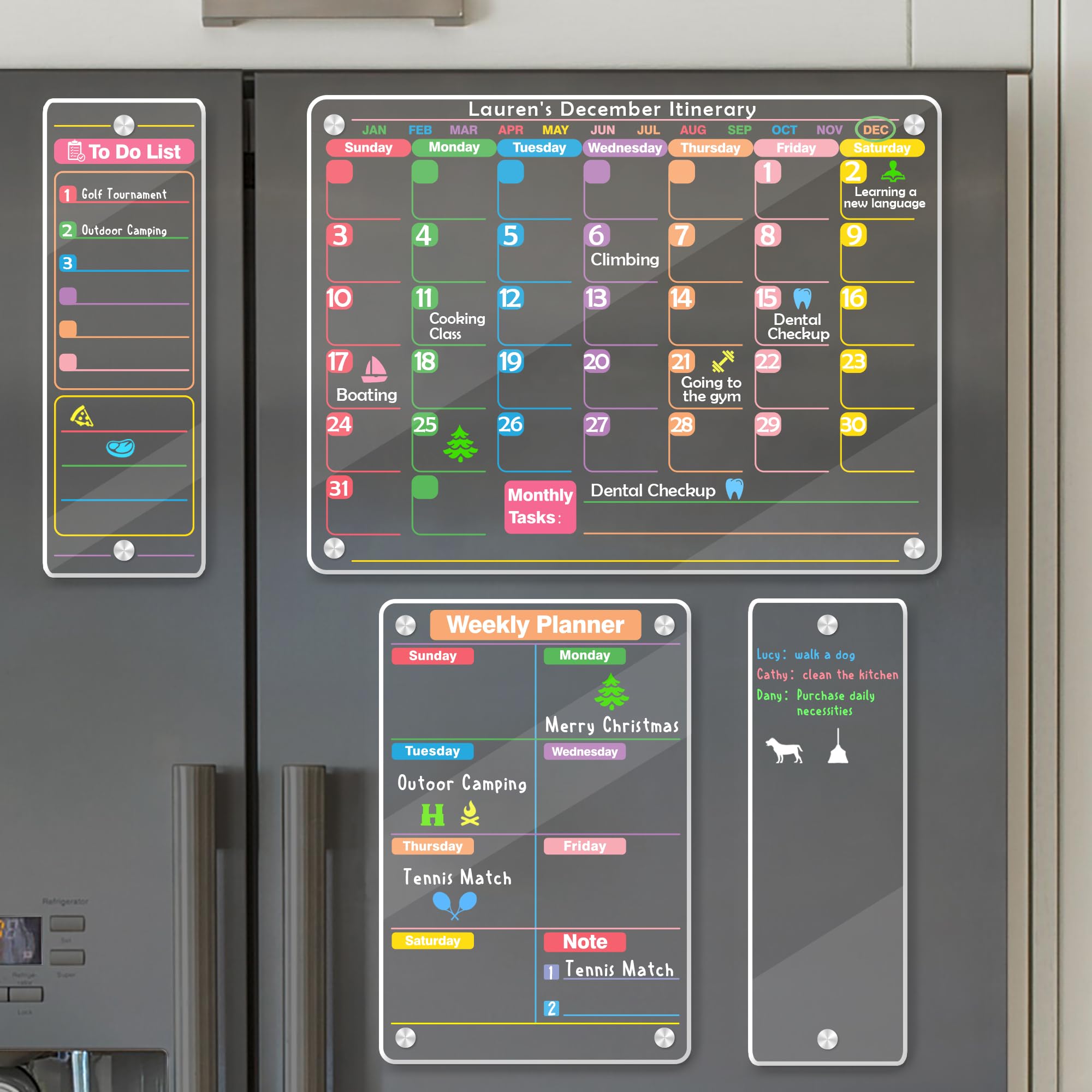 Calendario magnético acrílico transparente para nevera, planificador mensual y semanal de 16 x 12 pulgadas, tablero de borrado en seco para refrigerador, ideal para organización familiar y