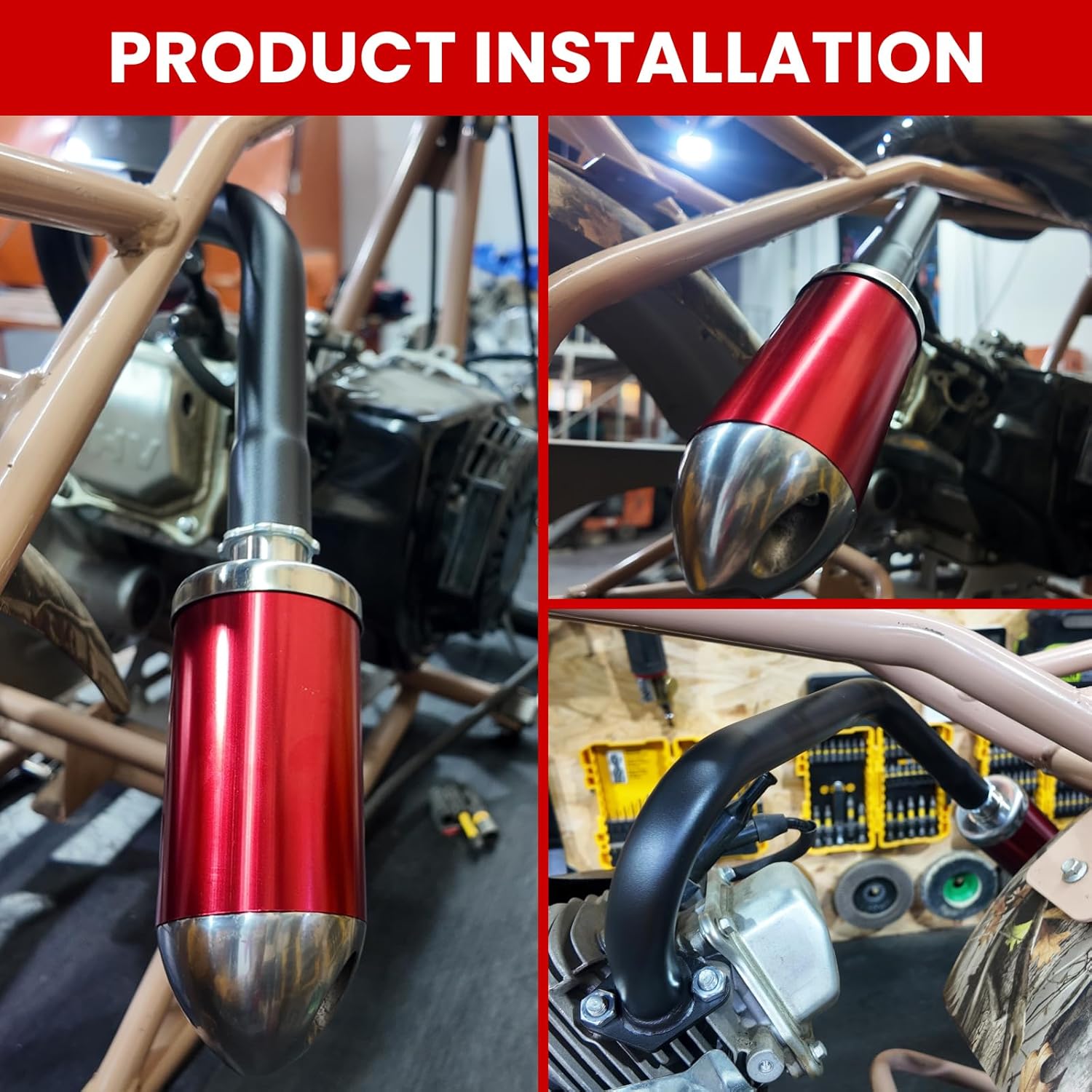Exhaust Pipe with Muffler For Coleman Powersports CT200U BT200X KT196 MB200,For Honda GX160 GX200，For Predator 212cc 196cc/6.5HP Gas Mini Bike Go Kart Performance Parts Red