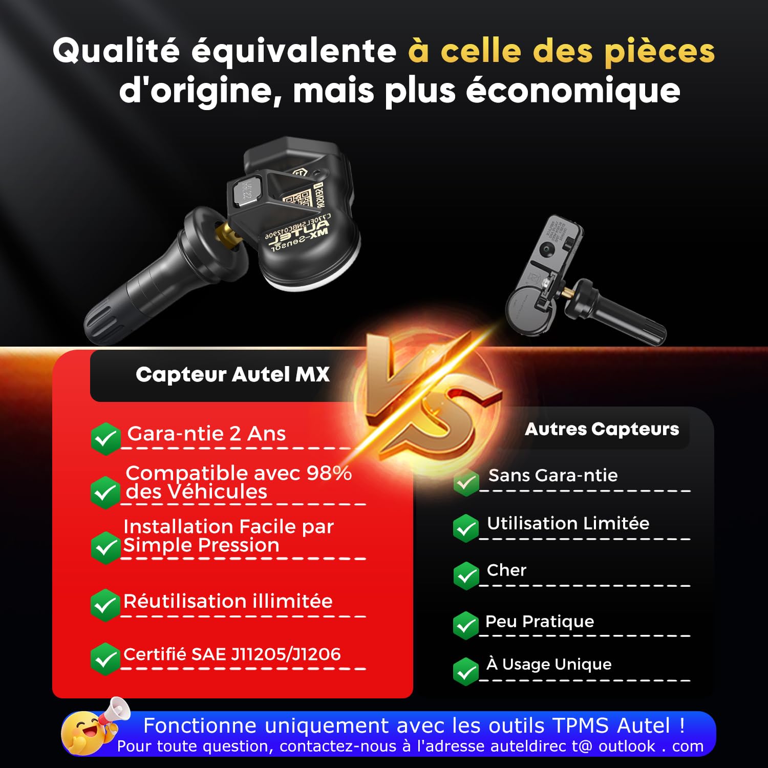 Autel TPMS Sensor 2en1 MX-Sensor, 1-Sensor Press-in Tire Pressure Monitor System Capteur, OE-Level Programmable & Clonable Wireless TPMS Sensor pour Tous Véhicules (Rubber Valve, 4PCS)