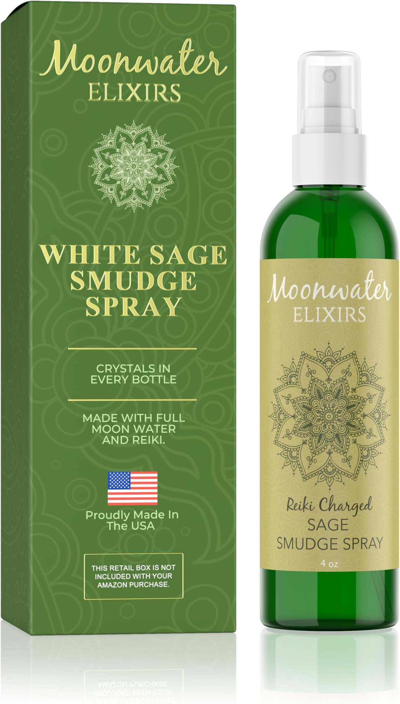 White Sage Smudge Spray for Spiritual Cleansing & Aura Protection, Sage Mist for Cleansing Negative Energy & Protection, Home & Meditation, Clear Quartz Reiki Energized Aromatherapy Room Spray - 4oz