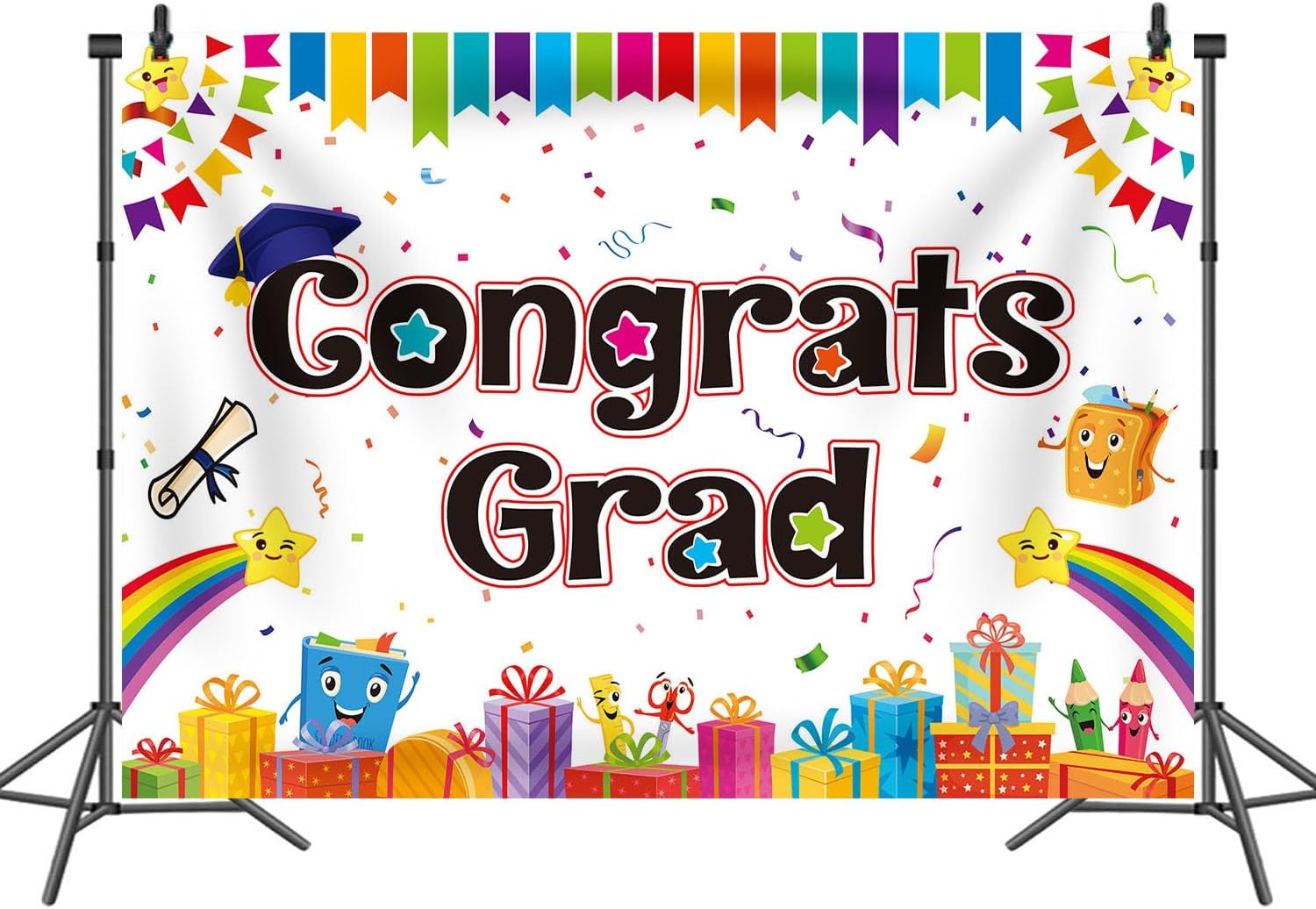 7x5FT Kindergarten Graduation Backdrop Colorful Preschool Congratulatory Congrats Grad Party Decorated Banner Class 2026 Background for Kids Photo Booth Props