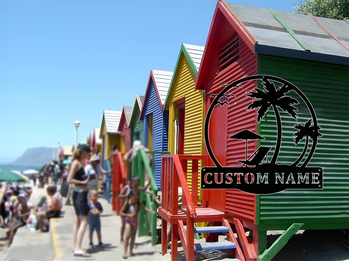 Custom Sunset Beach Metal Sign,Personalized Palm Tree Last Name Signs,Seabirds Wall Decor,Vacation Signs,Pool Decor,Housewarming Gifts