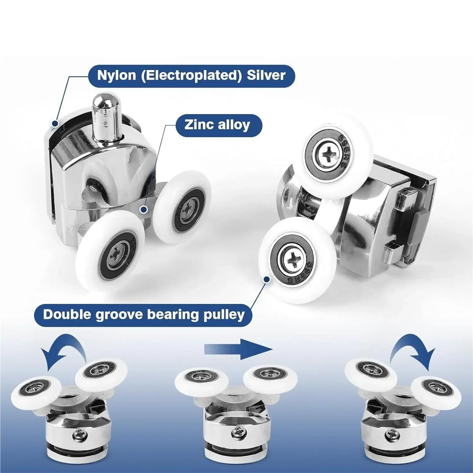 Laufrollen FüR Duschkabine SchiebetüRen 23 Mm Duschtürrollen, Duschtürräder Aus Zinklegierung, Gebogene Duschrollen Mit Antikollisionsblock, Badezimmertürzubehör(8pcs)