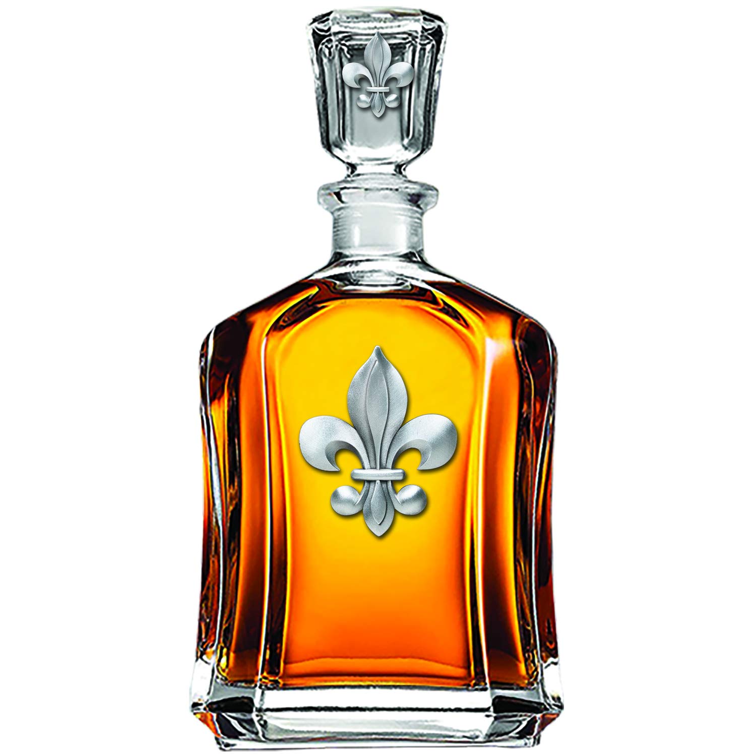 Heritage Pewter Fleur de Lis Capitol Decanter | 24 OZ Whiskey Decanter for Liquor with Airtight Stopper | Expertly Crafted Pewter Glass