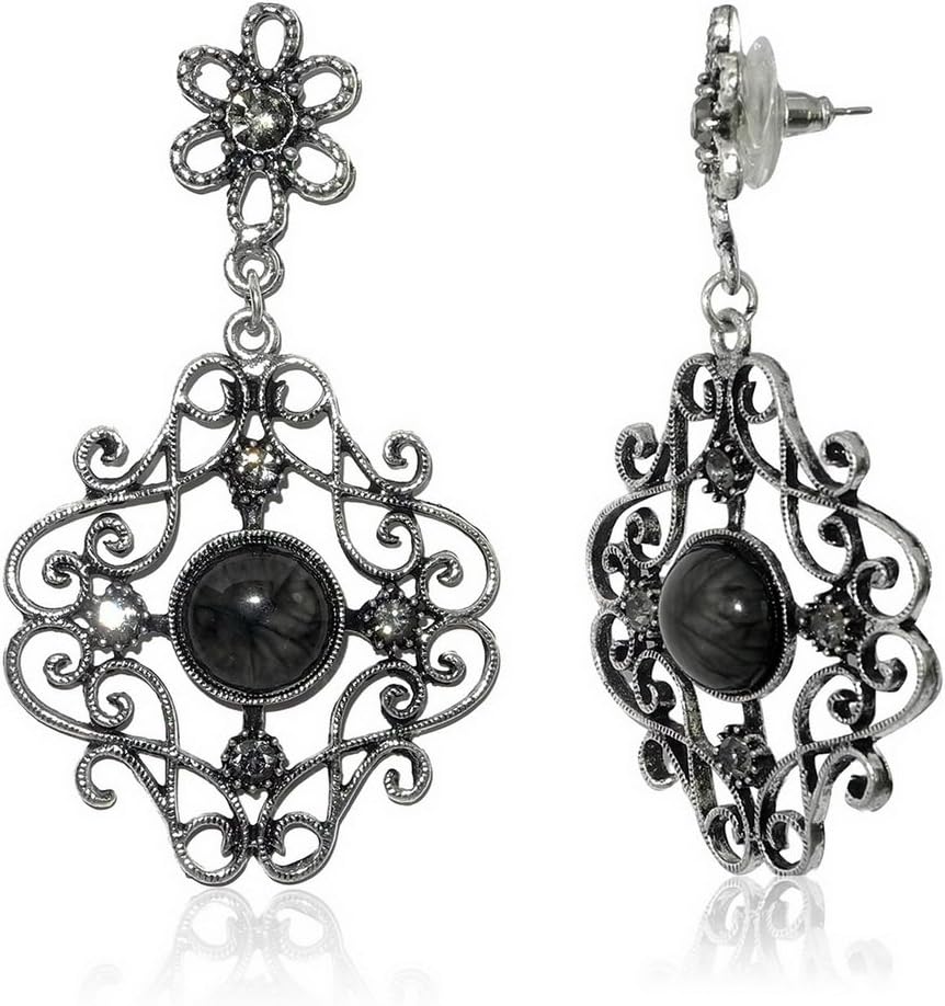 Ladies Silver Hollow Agate & CZ Charm Stud Earrings Jewellery