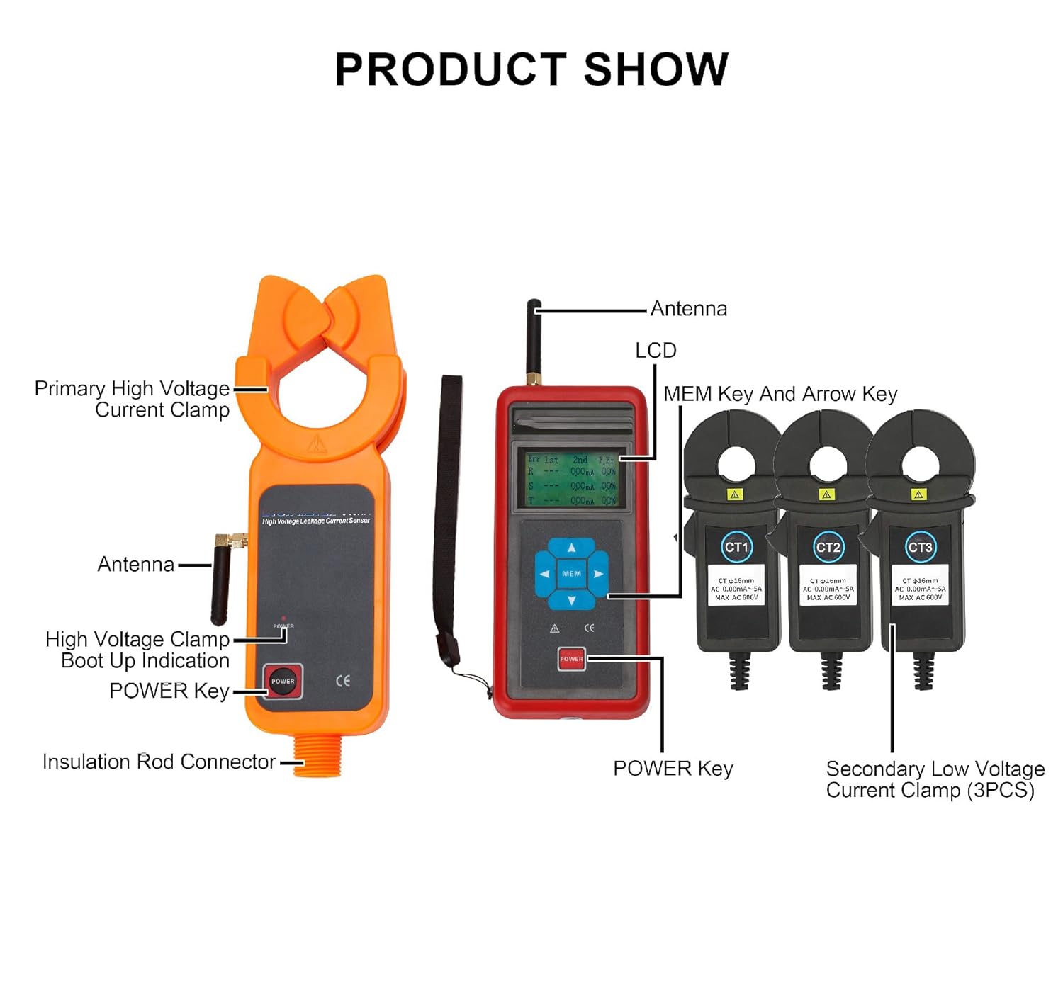 Three-Channel Wireless High Voltage CT Turn Ratio Tester Three Channel Wireless High Voltage Transformation Ratio Meter with Primary Current 0.0A～800A Secondary Current 0.00mA～5A USB Interface