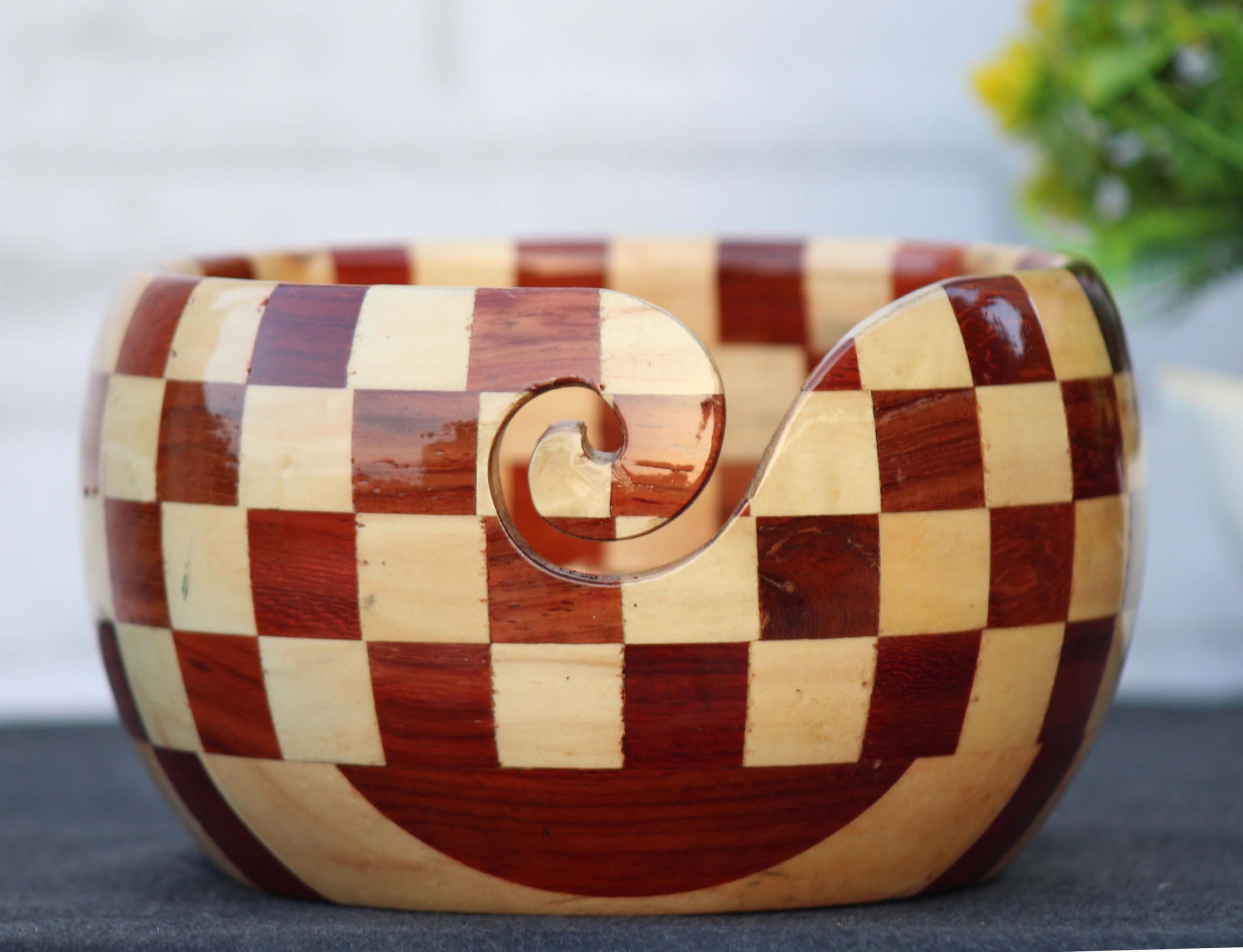 Handmade Wooden Yarn Bowl - Yarn Holder Storage Bowl - Yarn Bowl for Knitting 7" x 4" inch - Best Gift for Knitters Multiwood (Medium)