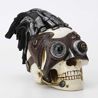 Veronese Design 5 7/8 Inch Steampunk Skull with Wire Hair and Leather Goggles Resin Hand Painted Statue Home Decor