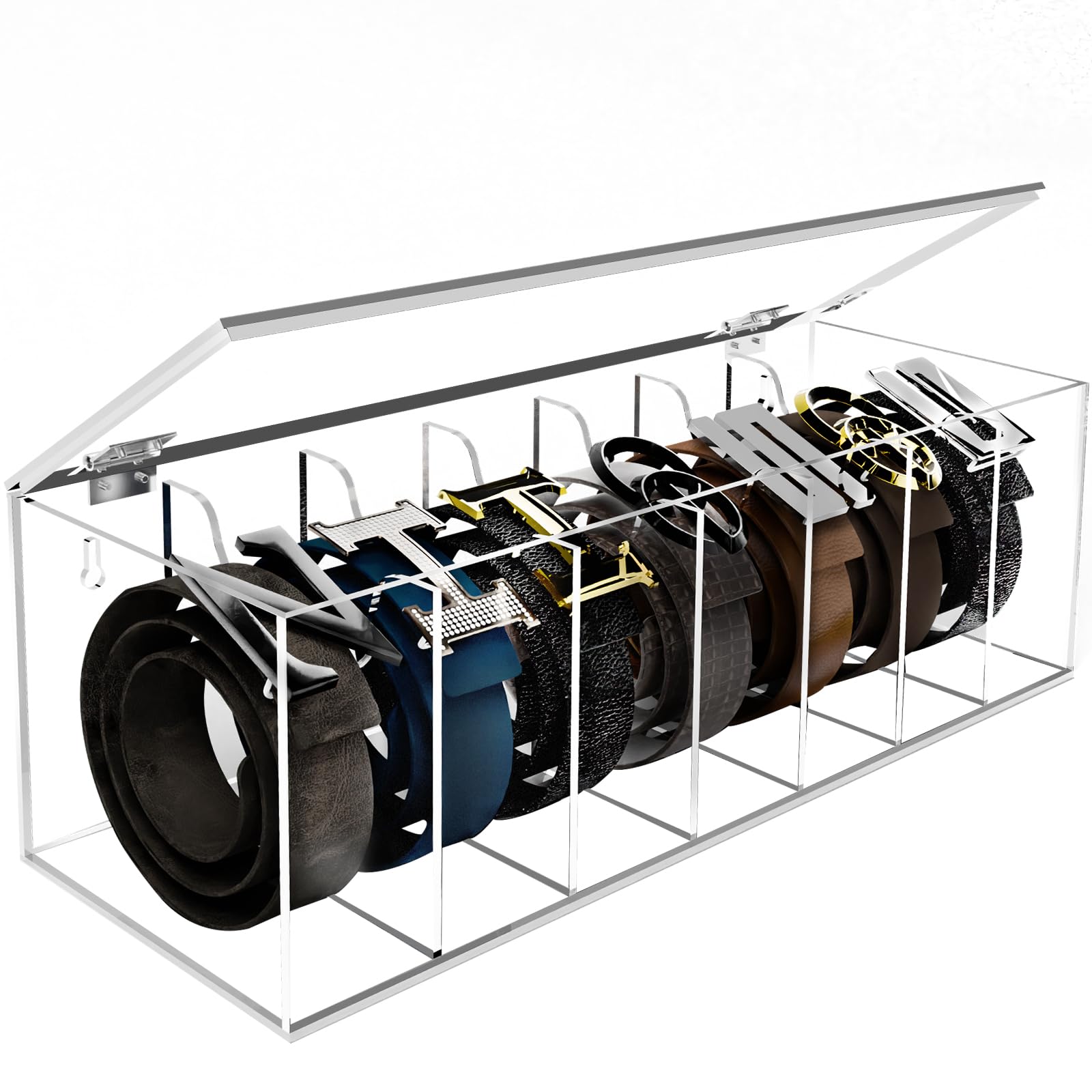 Photo 1 of SIKWO Acrylic Belt Organizer - 7-Compartment Clear Storage Case