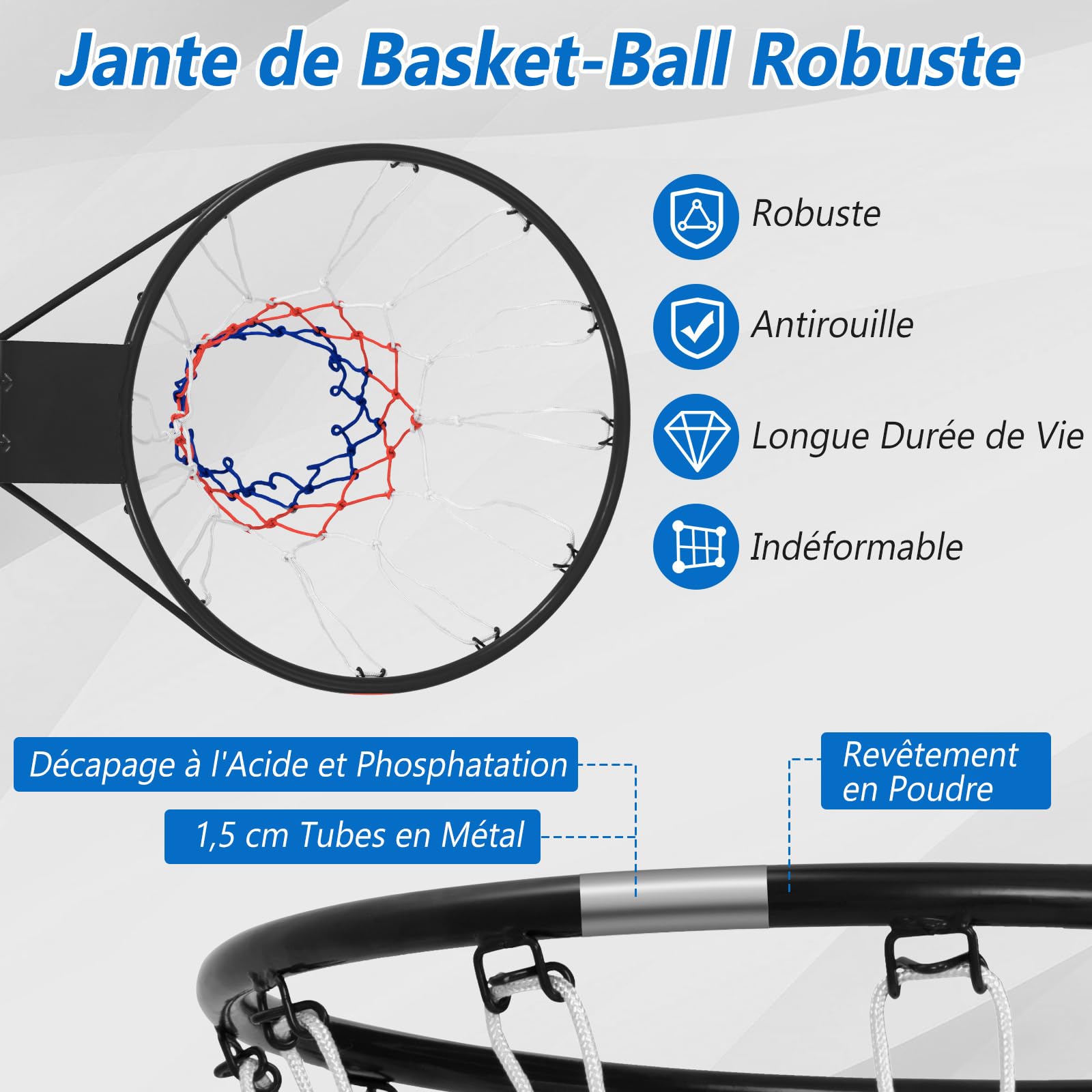COSTWAY Panier de Basket Anneau Suspendu avec Filet Toutes Saisons, Jante de Basket-Ball Murale Remplacement Universelle pour Intérieur/Extérieur