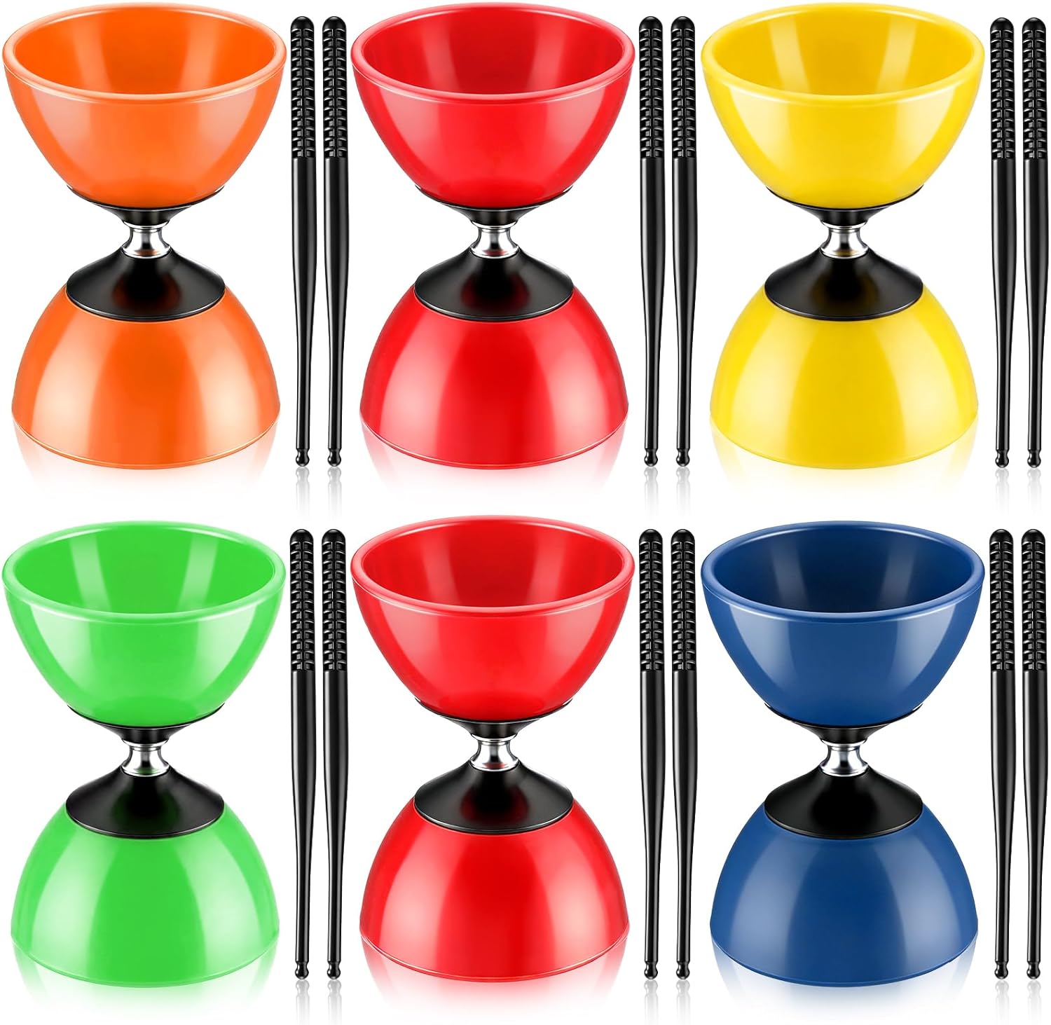 Shappy 6 Set Chinese Diabolo Set 5'' Triple Bearing Chinese Yoyo with Sticks and Strings for Skills Training Indoor Outdoor Activities, 5 Colors