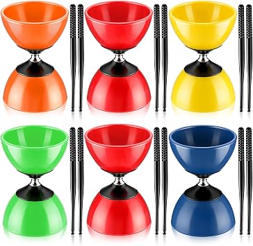 Shappy 6 Set Chinese Diabolo Set 4.7 Small Triple Bearing Chinese Yoyo with Sticks and Strings for Skills Training Indoor Outdoor Activities, 5 Colors