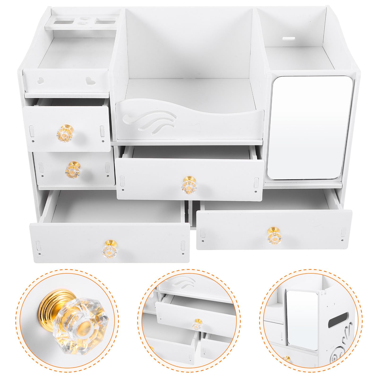 Organizer da Tavolo Bianco con Cassetti, Grande Capienza | Pvc e Pannello Legno-plastica, Uso Desktop con Suddivisione Interna, Stile Semplice Decorativo