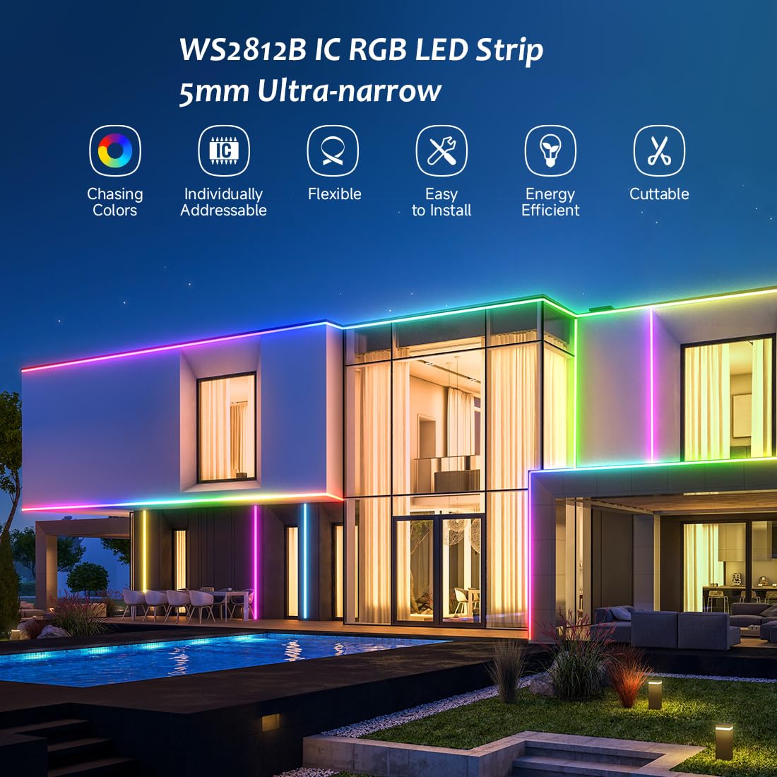 SEZO WS2812B IC RGB LED Tira de 5 mm Extremadamente Estrecha SMD2020 DC5V Individual Direccionable RGB LED Strip Dream Color 5M 160LEDs/m 800Pixels IP30 No-estanco para DIY Interior