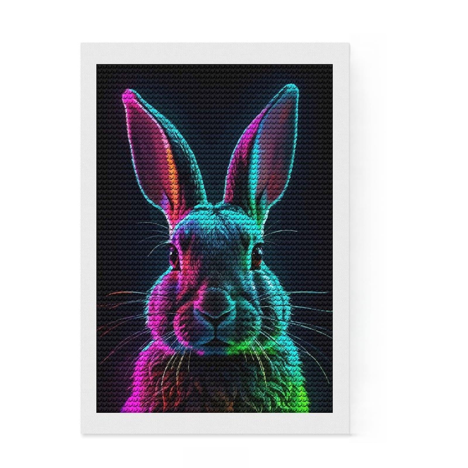 Junmoney Neon Rabbit Portrait Diamond Art Canvas 8"x12", for Women, Simple to Start, Modern Decor, Gift Idea, Nice Detail and Sparkle