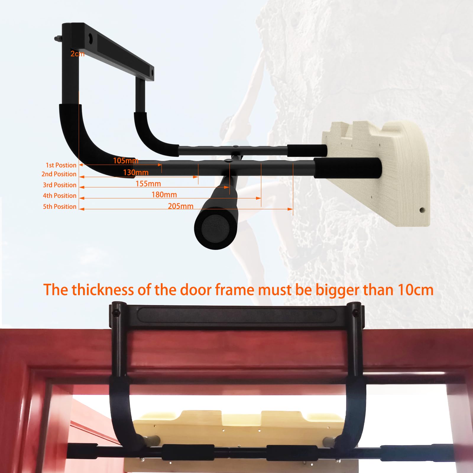 TWO STONES Hangboard d'escalade avec barre de traction pour porte ; y compris les cruches, pinces, poches, bords et pentes pour l'entraînement d'escalade
