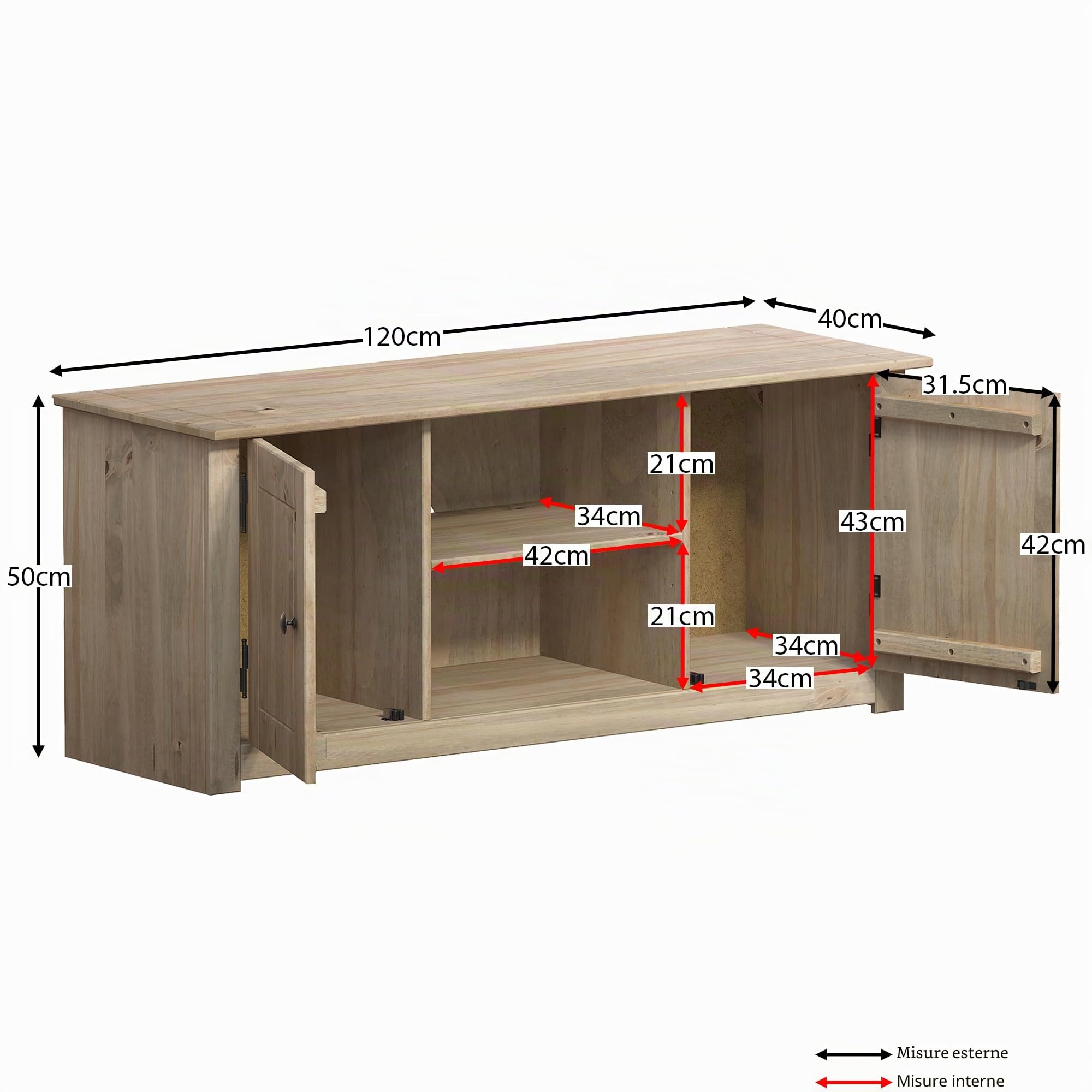 Home Discount Panama, Mobile per TV a Schermo Piatto, con 2 Ante e 1 ripiano, Legno, Brown, Dimensions (L*W*H): 120 x 40 x 50 cm