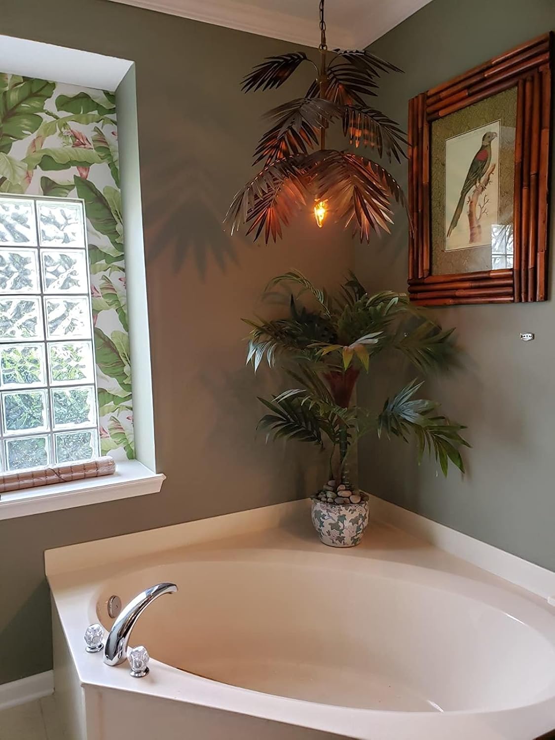 Newrays Vintage Adjustable Tropical Coconut Leaves Chandelier Unique Rustic Tree Lamps Living Room Dining Rooms Bedrooms Kitchen Hanging Lighting Fixtures, Plug in