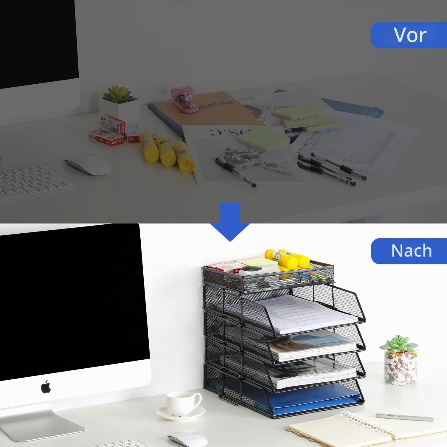 EasyPAG 5 Stück A4 Stapelbar Metall Büro Schreibtisch Organizer Dokumentenhalter Aktenablage Zeitschriftenhalter Briefablage Papier Magazin Organisator,Schwarz