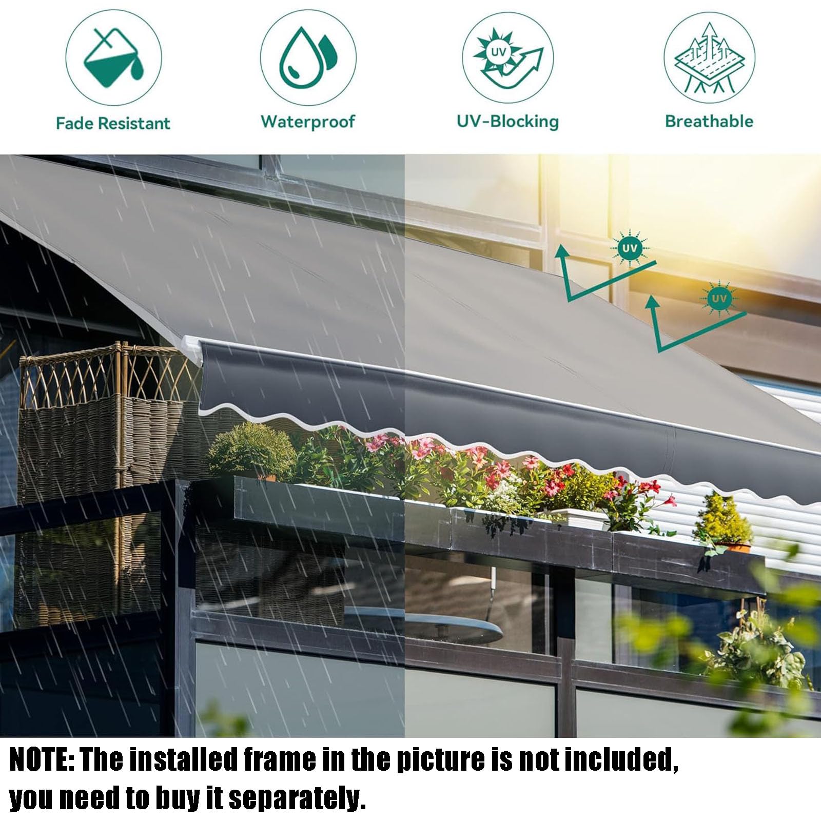 Copertura superiore di ricambio per tettoia da patio, resistente ai raggi UV, 100% poliestere, per esterni per cortile e terrazza, 5,5 x 2 m, protezione solare resistente alle intemperie
